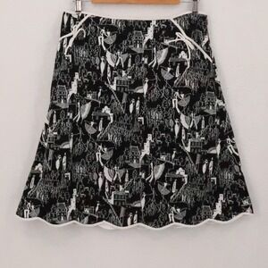 Grace Elements Scalloped A-Line‎ Skirt Womens Size 8P Black White Twee Artsy Y2K